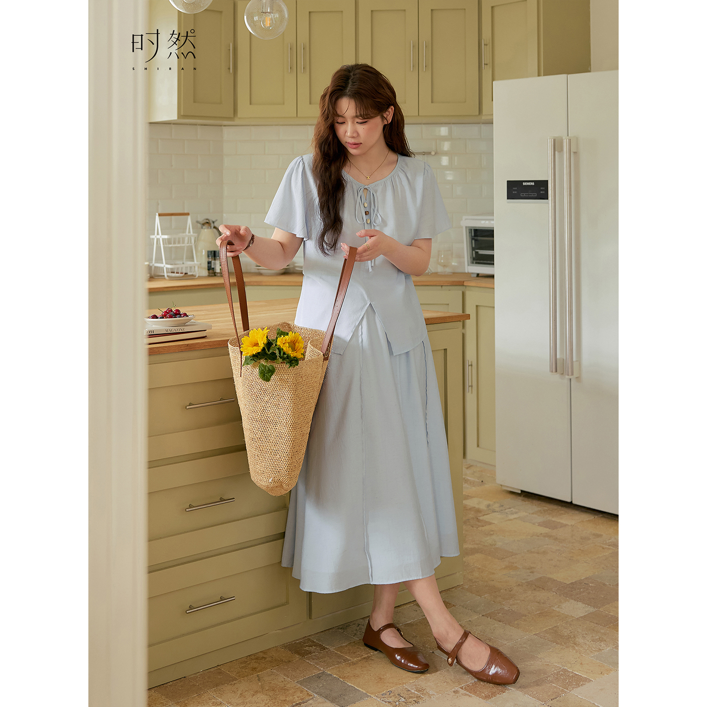 时然【风漪舒屿】大码亚麻半身裙