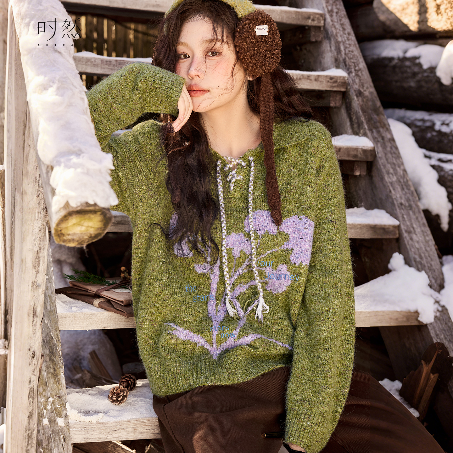 时然大码好看针织衫宽松毛衣