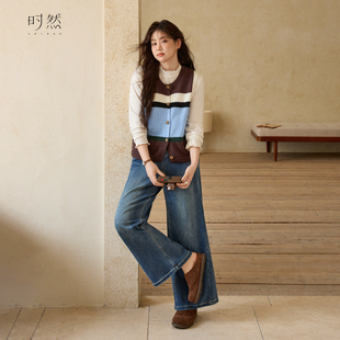 微胖mm遮胯显瘦阔腿长裤 时然大码 2025秋冬新款 复古水洗牛仔裤 女装