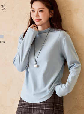 时然大码微胖MM2025年冬新款半高领T恤260G高克重保暖抓绒打底衫