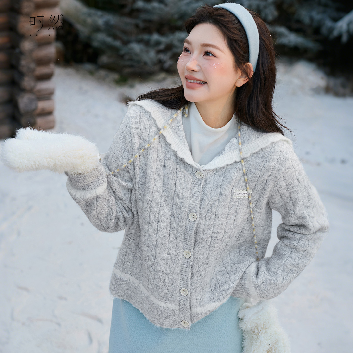 时然大码韩系灰色毛衣微胖mm冬季大码针织衫海军领女装上衣开衫,女装/女士精品,大码内搭,淘宝优惠券,粉丝福利购,淘宝优惠卷