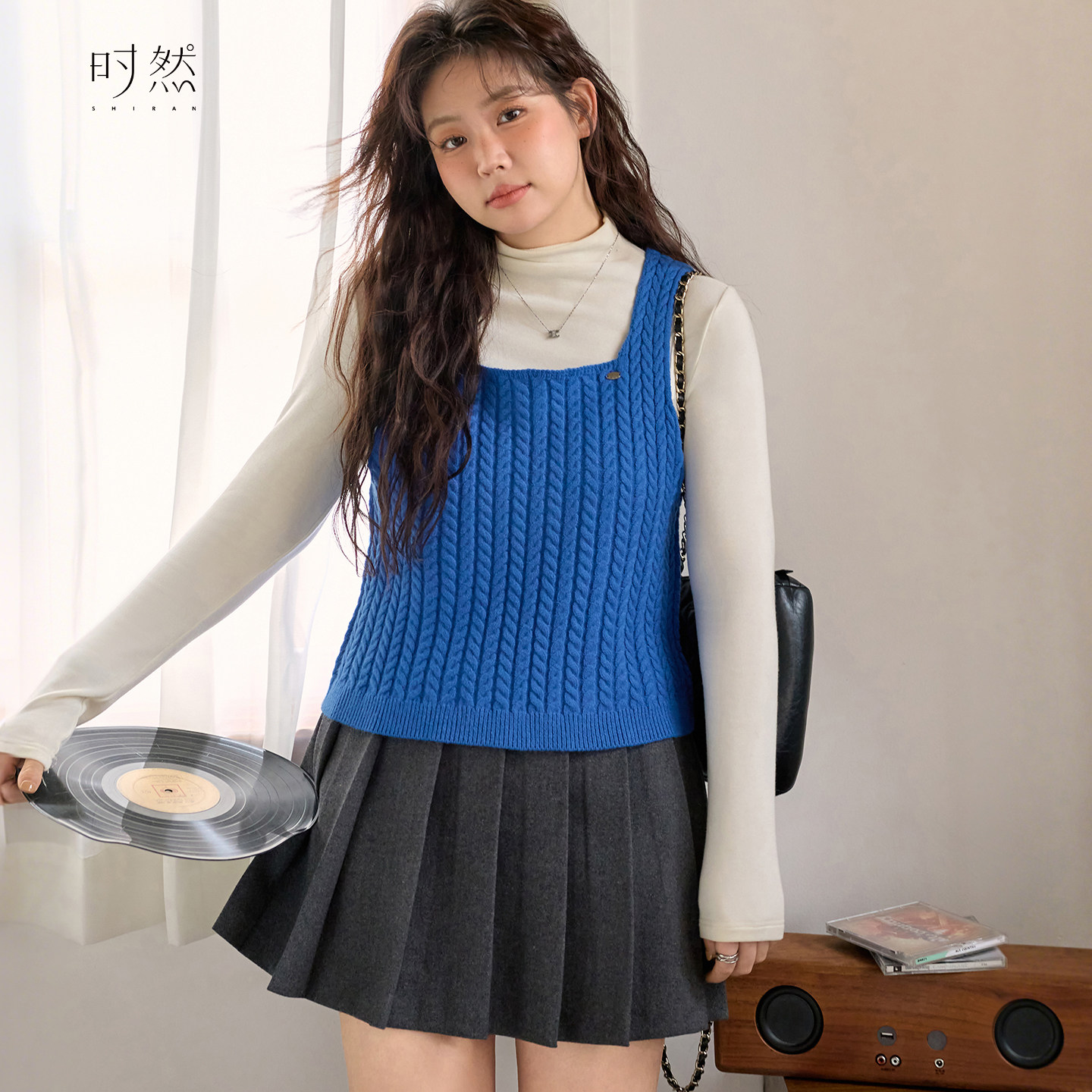 时然大码蓝色复古吊带背心微胖mm秋冬无袖马甲内搭女装上衣新款,女装/女士精品,大码内搭,淘宝优惠券,粉丝福利购,淘宝优惠卷