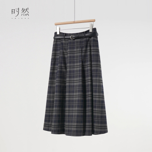 时然大码 百搭休闲格子半身裙 微胖MM24年冬新款