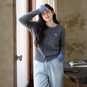 微胖mm内搭长袖 时然大码 上衣 内搭秋季 新款 女装 撞色圆领针织开衫