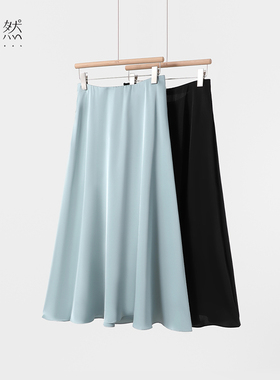 时然大码微胖MM26年夏季韩系百搭显瘦遮肉松紧腰缎面垂感半身裙