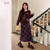 时然大码 微胖MM2025年冬新款 含羊毛格子裙A字高腰直筒显瘦半裙女
