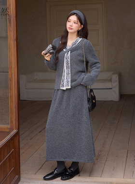 时然大码微胖MM25年冬装女生上衣设计V领气质针织衫毛衣毛衫新款