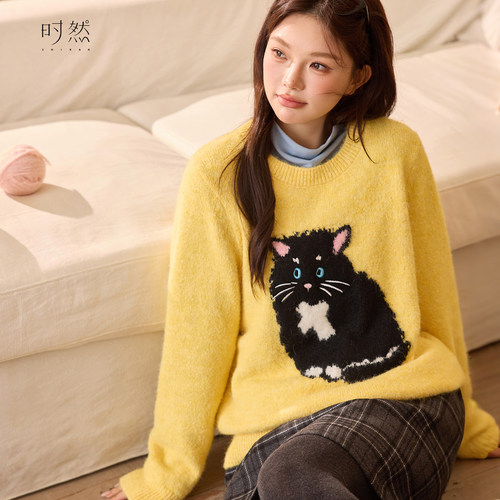时然大码微胖MM卡通趣味毛衣
