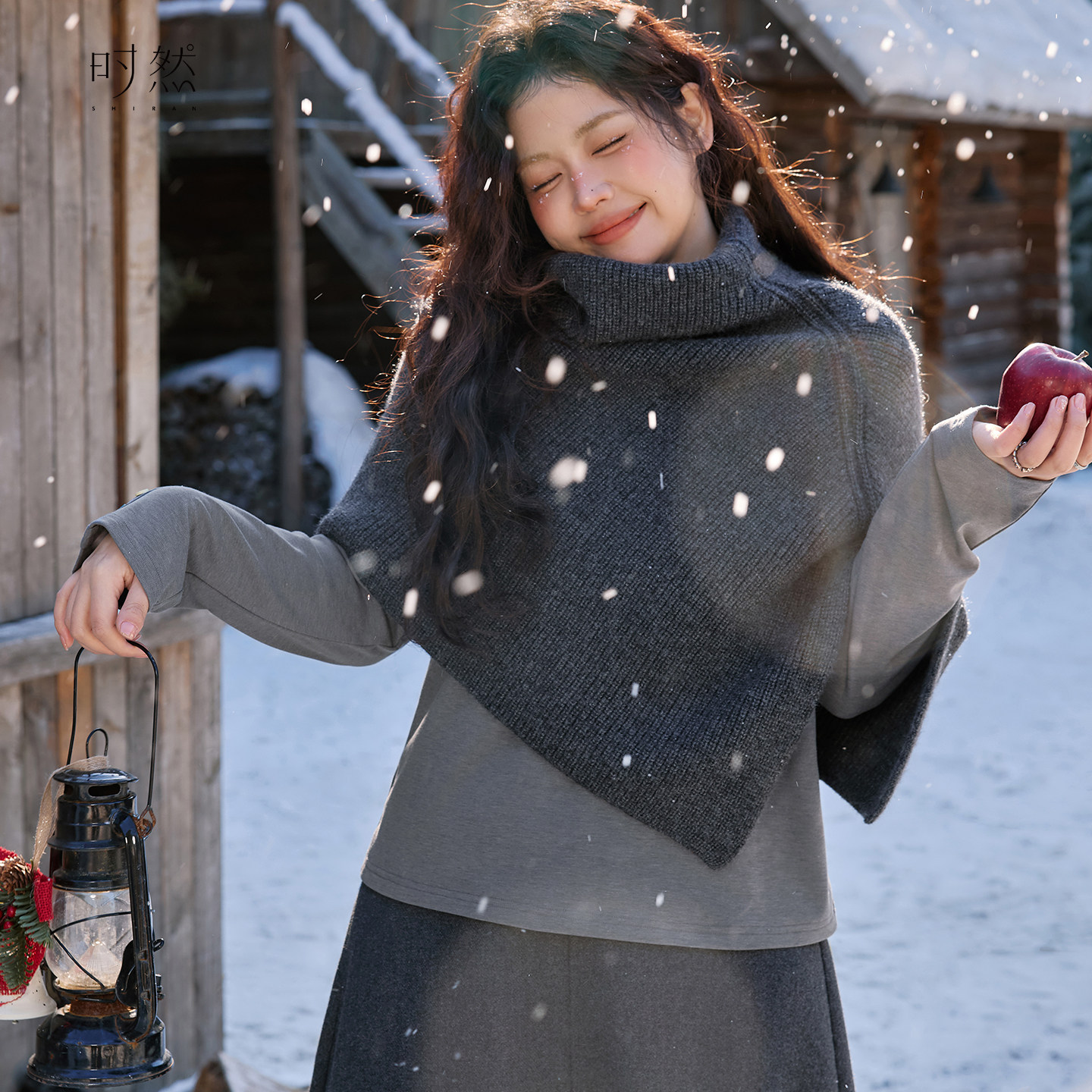 时然大码灰色高领针织披肩微胖mm保暖围巾秋冬百搭韩版高级围巾,服饰配件/皮带/帽子/围巾,围巾/丝巾/披肩,淘宝优惠券,粉丝福利购,淘宝优惠卷