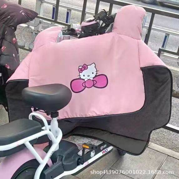 粉色kitty挡风被电动车冬季加绒加厚电瓶车防水适用于爱玛雅迪
