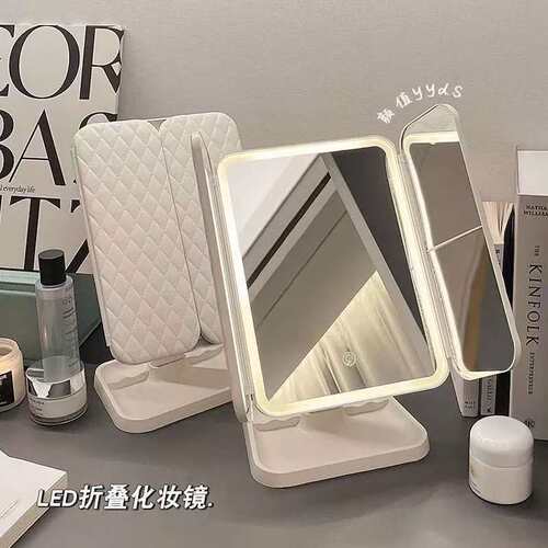 LED化妆镜子台式带灯折叠放大网红宿舍桌面美妆卧室梳妆镜女