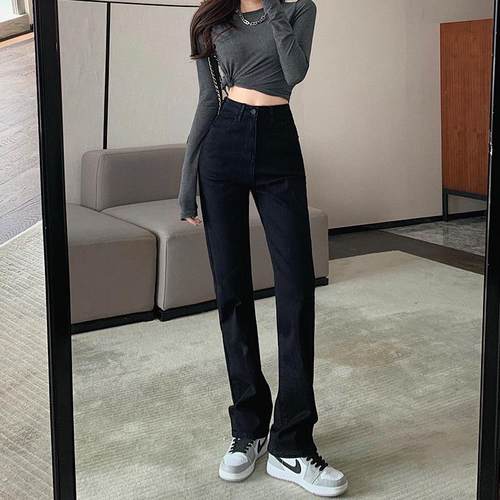 MNVZ黑色牛仔裤女2024年新款直筒裤宽松高腰烟管裤设计感裤子拖地