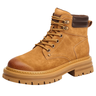 达芙妮大黄靴马丁靴女款2023新款百搭英伦风皮鞋厚底增高登山短靴