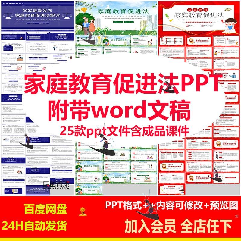 家庭教育促进法解读教育系统法治培训PPT+中小学卡通主题班会L535