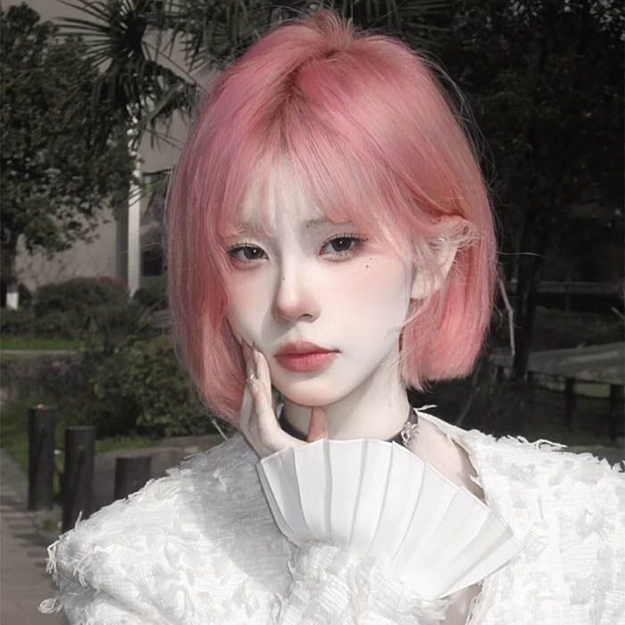 假发女款2026新款网红短发女自然全头套粉色齐刘海圆脸减龄仿真短图片