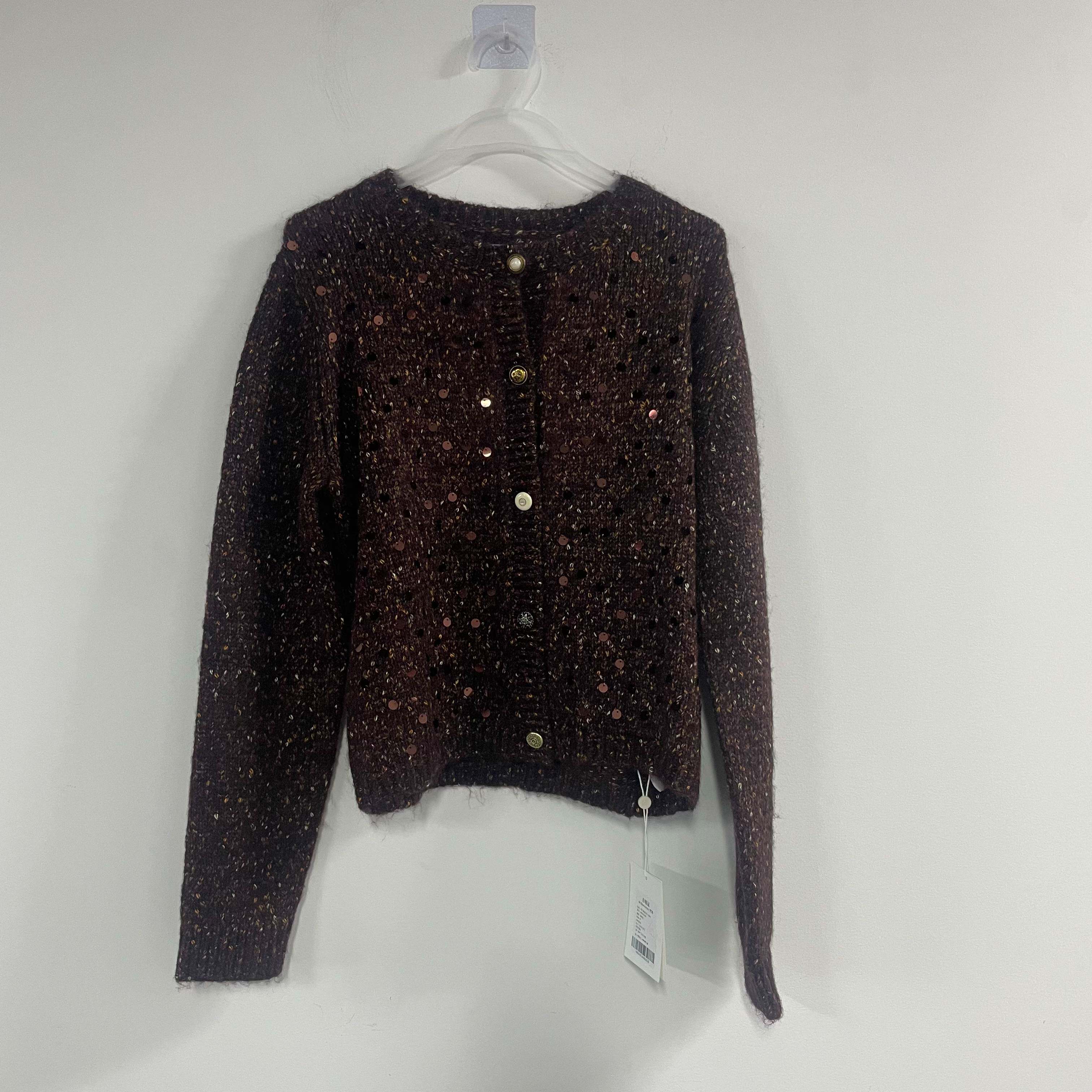 亮片圆领羊毛混纺针织开衫毛衣女秋冬新款加厚保暖慵懒风