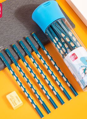 得力洞洞铅笔幼儿园矫正握姿无毒练字小学生2b笔考试三角杆HC113