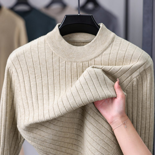 品质男装秋冬季新款男士圆领毛衣时尚感竖条纹保暖打底针织衫男