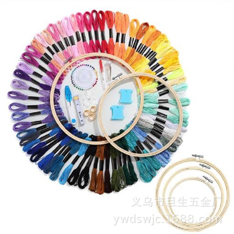 亚马逊十字绣线套装 dmc色号涤棉线5个竹绣圈套装 刺绣线套装