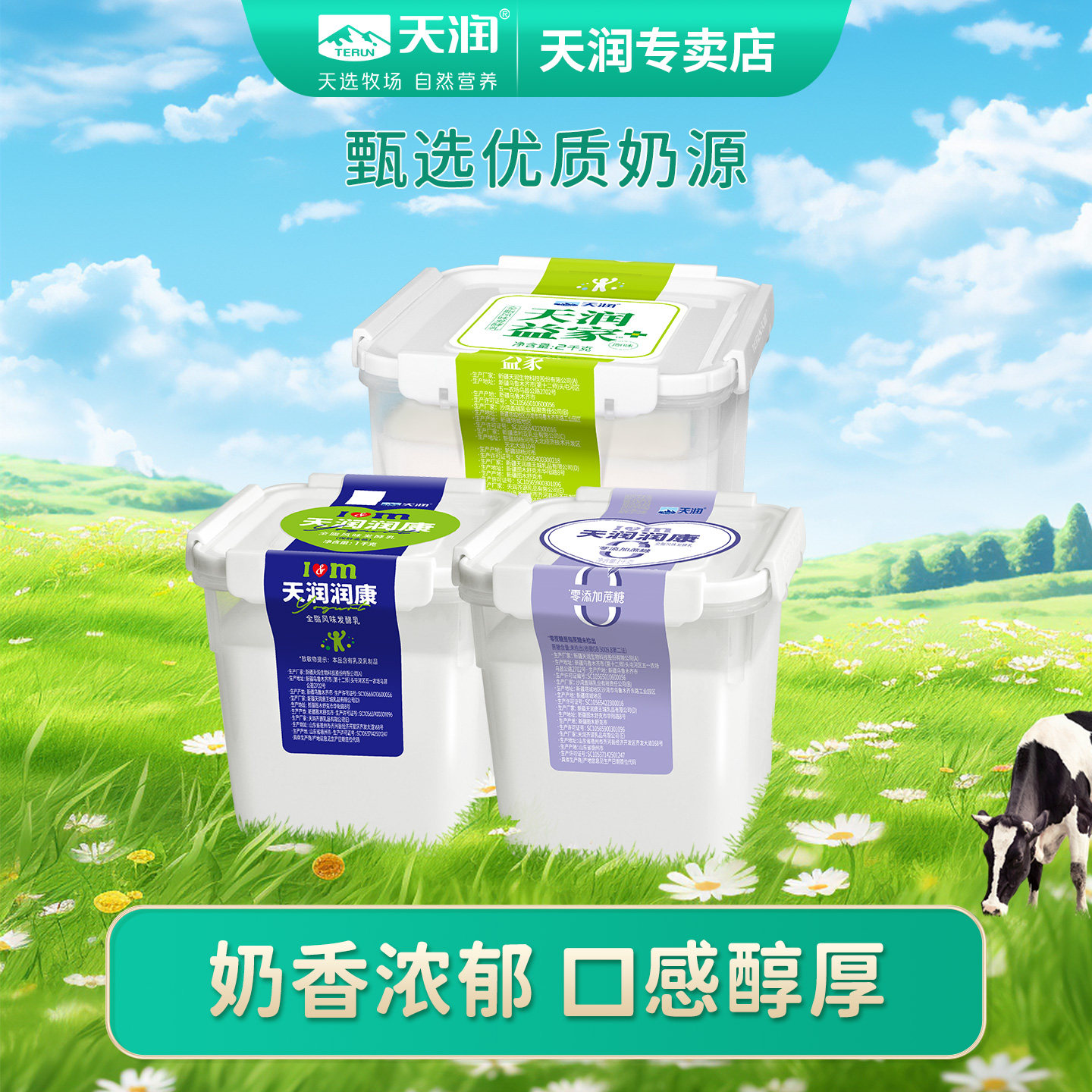 天润新疆低温酸奶家庭大桶装润康方桶酸奶1kg桶