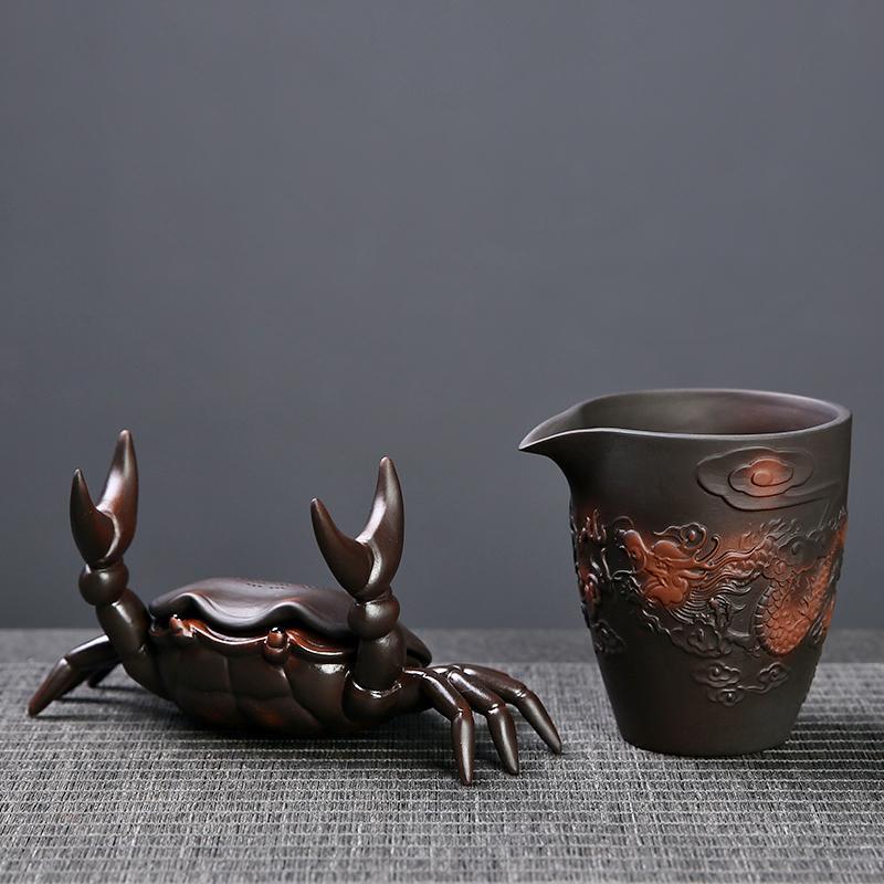 紫陶螃蟹茶宠摆件精品可养茶台装饰茶玩茶滤茶漏公道杯高档笔托