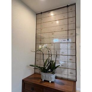 风水帘可升降卷帘阳台客厅玄关屏风装 饰软隔断门帘麻布艺遮挡挂帘