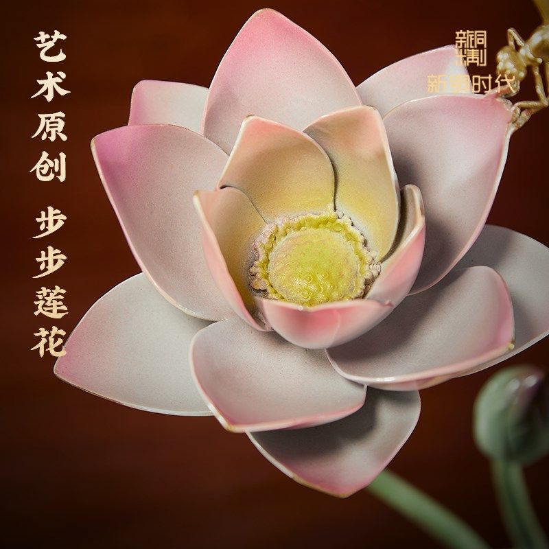 新铜时代莲藕蜻蜓中秋莲花摆件纯铜电视柜客厅边几中式玄关装饰