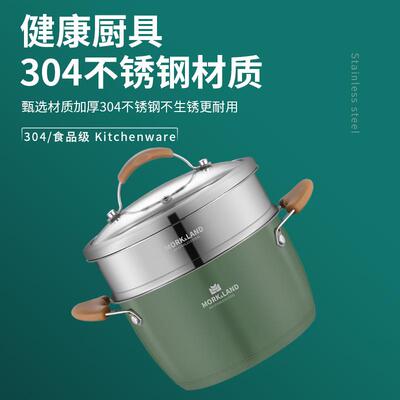 莫克兰德 诺卡304不锈钢汤锅炫彩20cm复底加厚炖锅24cm彩色蒸锅