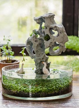 天然太湖石假山桌面装饰品摆件书房办公室微景观生态鱼缸造景摆件