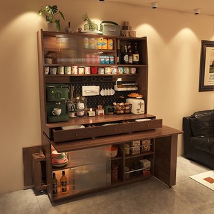 精选形影家具餐边柜餐桌一体可伸缩旋转折叠小户型家用中古风岛台