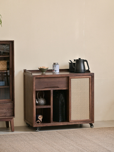 中古风茶几客厅家用乌金木实木茶水柜可移动推车沙发边柜边几烧水