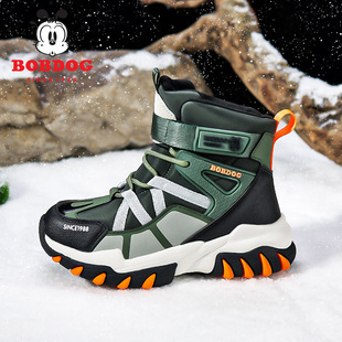 巴布豆男童雪地靴冬季新款儿童鞋皮面加绒加厚保暖中大童男孩棉鞋