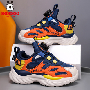 巴布豆男童鞋秋冬新款皮面防水防滑儿童运动鞋中大童男孩子老爹鞋