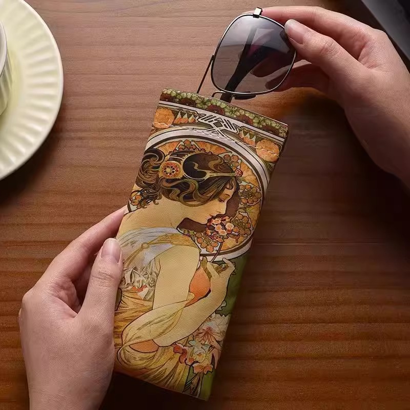 欧美油画眼镜袋女高级感墨镜太阳镜收纳包便携弹片自动闭合保护套
