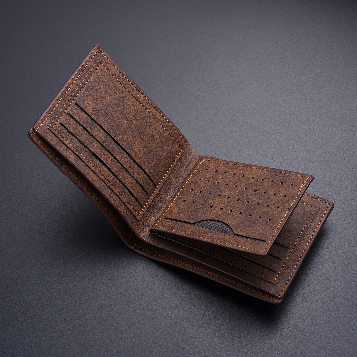 【新年礼物】GUHEXIA男士钱包复古风高级感短款卡包皮夹子棕黑色