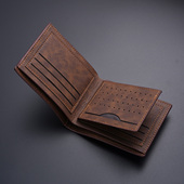 卡包皮夹子棕黑色 钱包复古风高级感短款 新年礼物 GUHEXIA男士