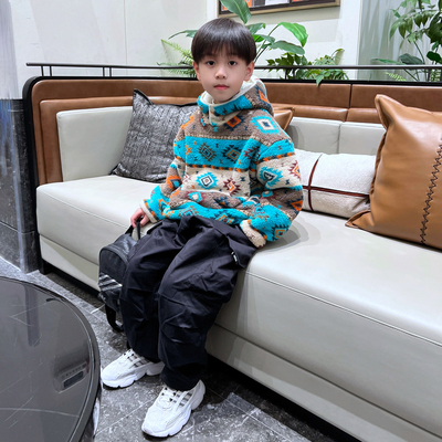 男童冬季羊羔绒连帽卫衣