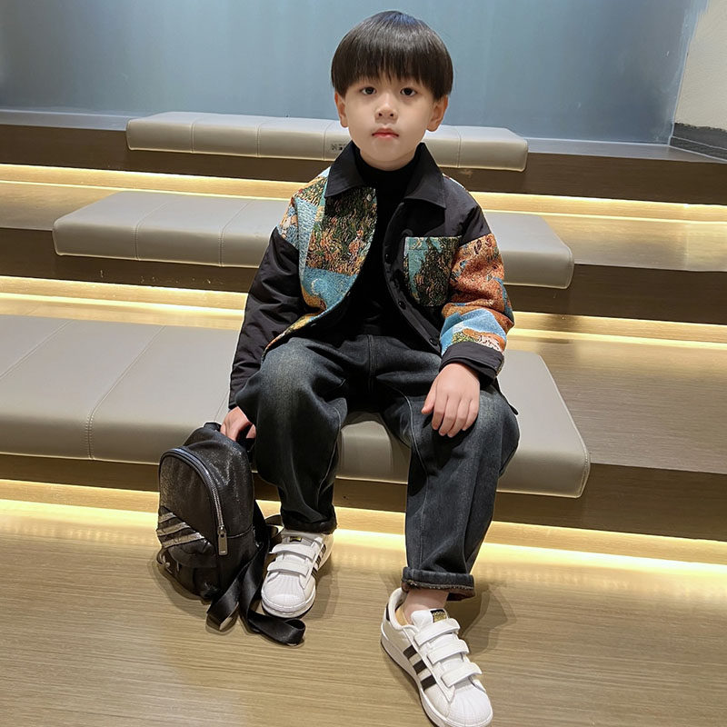 男童秋冬夹棉加厚拼接棉衣2024新款冬季儿童中大童小男孩棉服棉袄