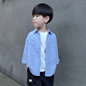 男童春秋纯棉长袖 儿童中小童小男孩休闲潮流衬衣 秋季 衬衫 2024新款