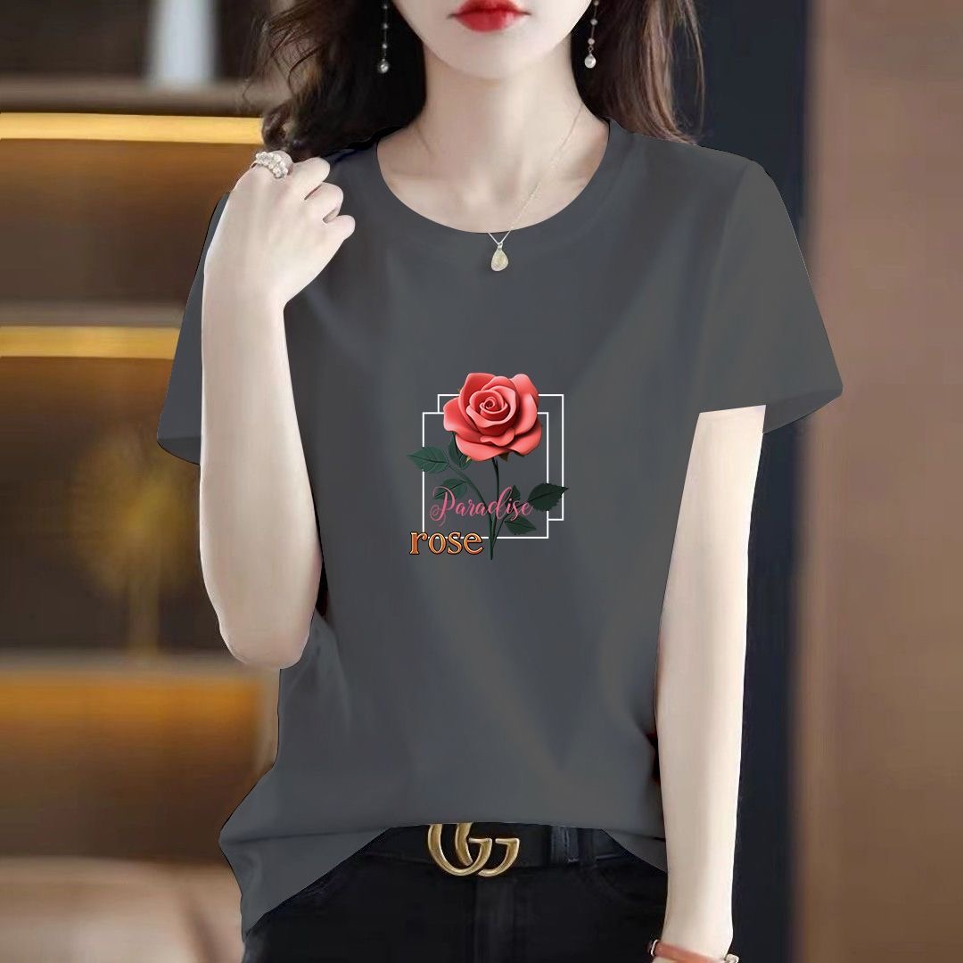 正肩t恤女设计感小众印花短袖202