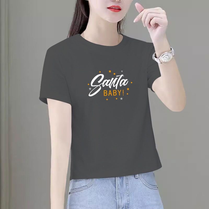 2024夏季新款短袖t恤小个子宽松圆领短款女正肩百搭半袖体恤上衣