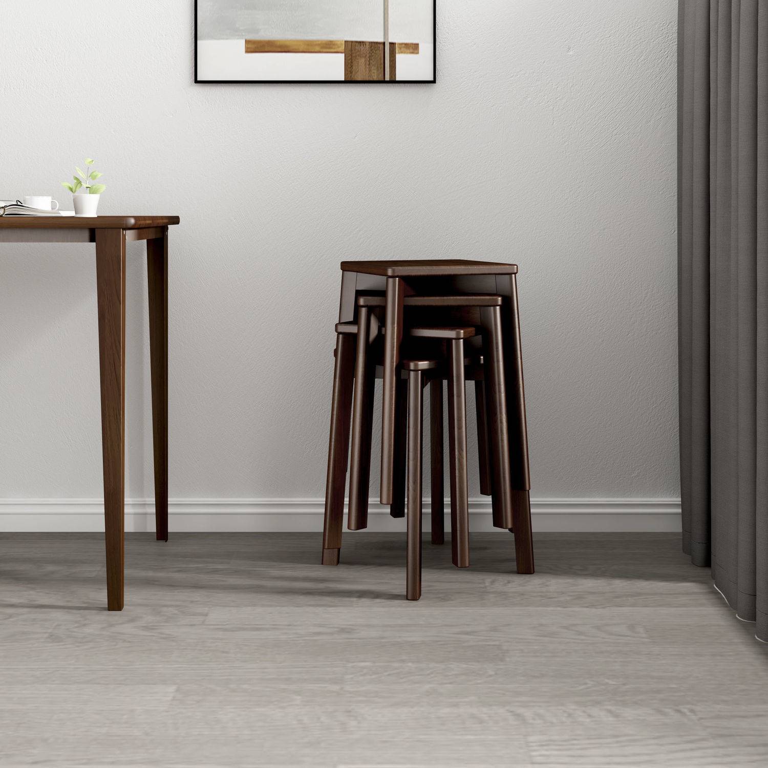 实木凳子家用北欧快餐矮凳成人圆凳方凳木凳简约餐桌凳客厅凳叠起