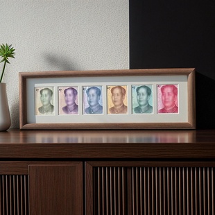 五月画馆实木相框毛爷爷六行人民币送朋友摆件运多金相框手工制作