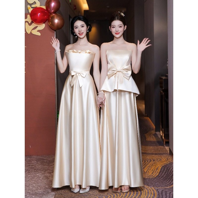 香槟色伴娘服高级感小众2025新款结婚姐妹团礼服裙小个子平时可穿