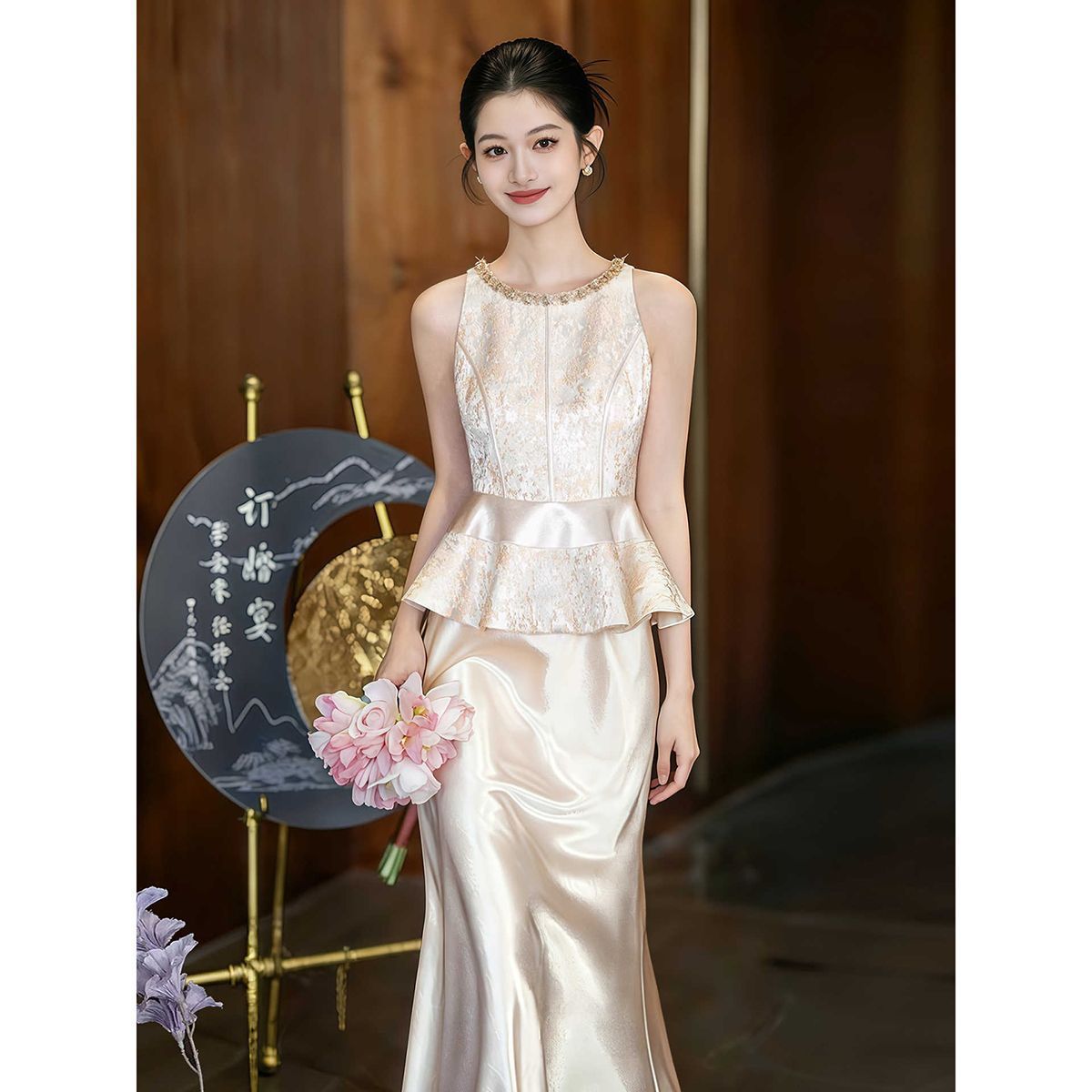 新中式国风套装新娘结婚敬酒服小个子订婚礼服女成人礼轻奢晚礼服图片