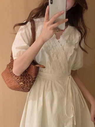 小谷轻奢气质连衣裙女2023新款夏季白色收腰裙子高级感小个子显瘦