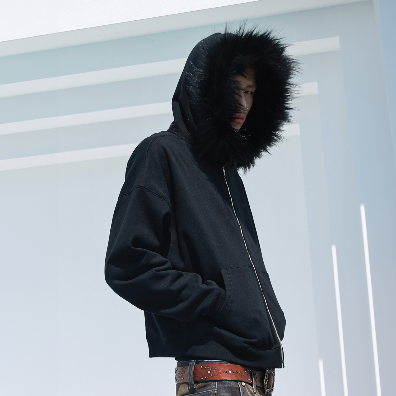 WHOOSIS（不知其名）毛毛领拉链帽衫外套美式春秋冬男女情侣校园