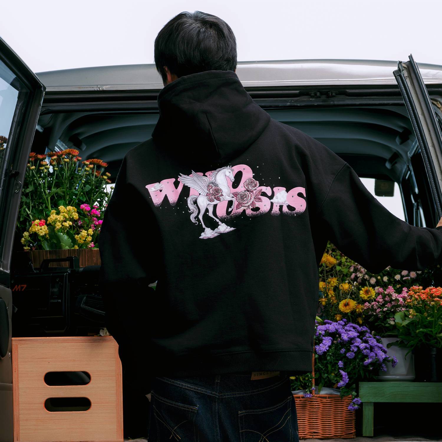 WHOOSIS(不知其名)飞马玫瑰拉链帽衫外套秋季酷飒松弛感男女潮