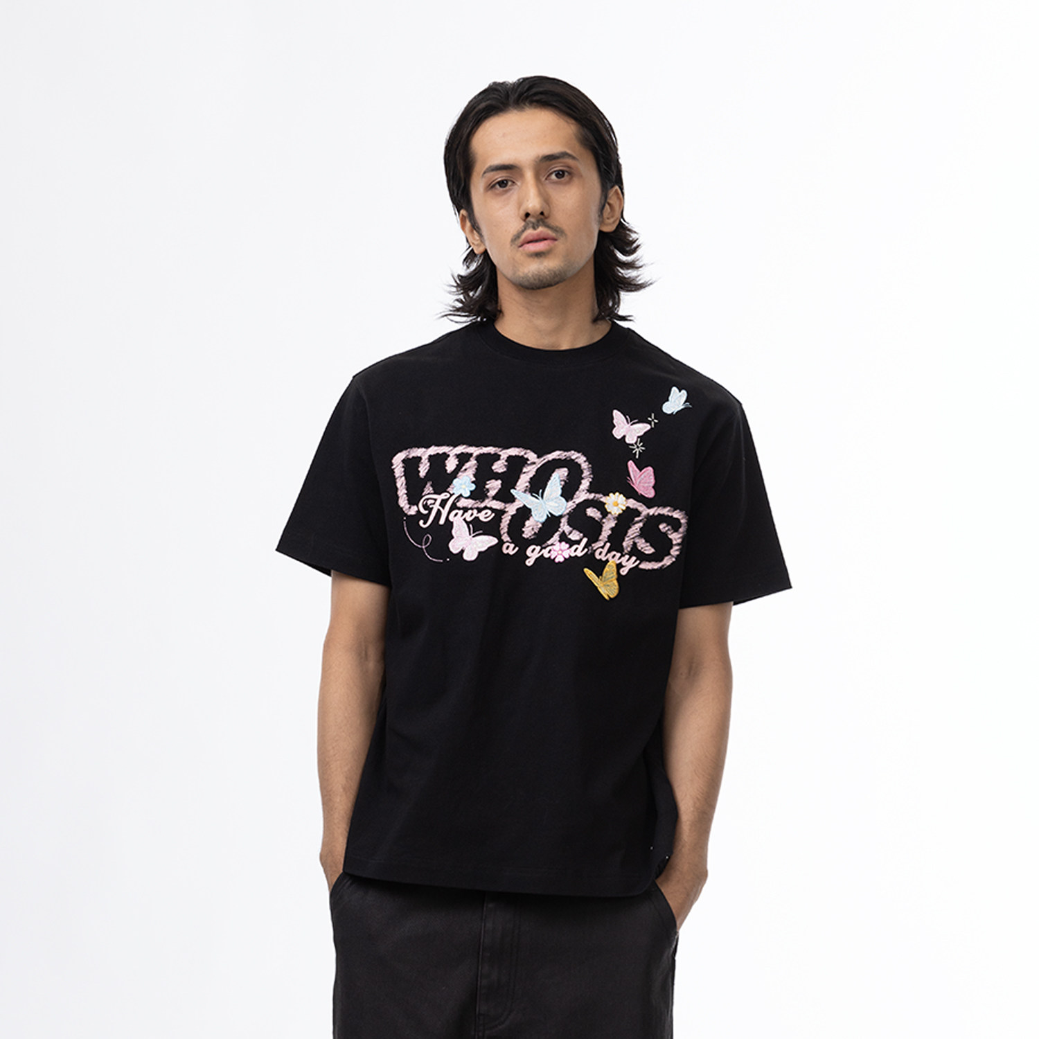 WHOOSIS（不知其名）清新蝴蝶短袖t恤潮牌宽松重磅校园情侣男春夏