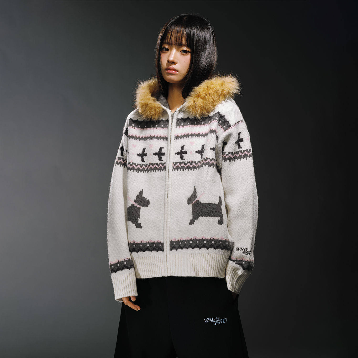 WHOOSIS(不知其名)费尔岛毛领针织外套保暖秋冬美式休闲男女潮